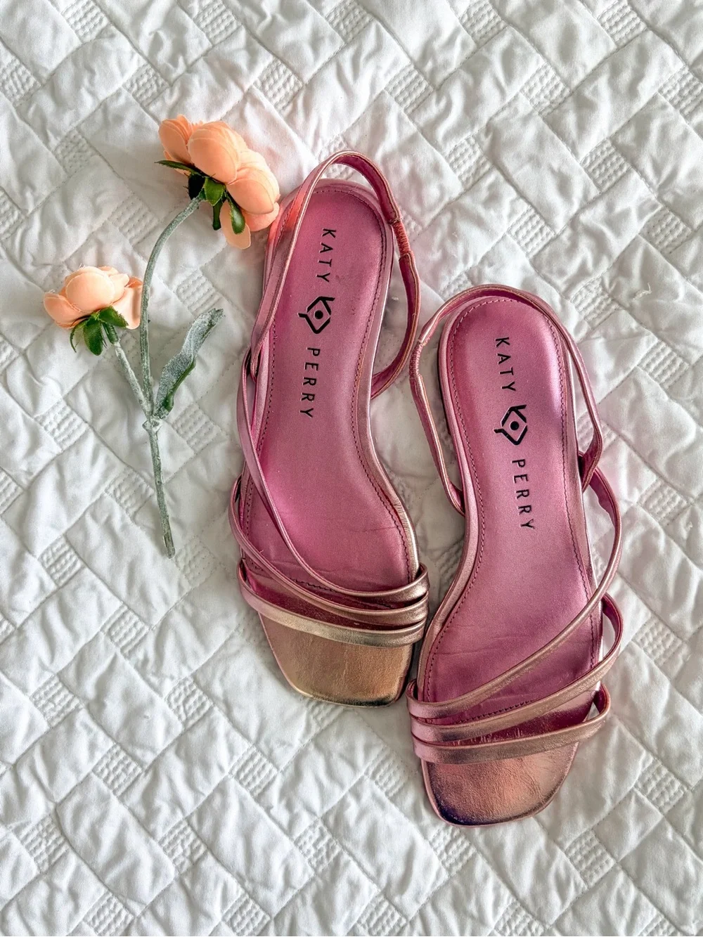 Katy Perry Metallic Pink Strappy Slingback Sandals Square Toe Size 7